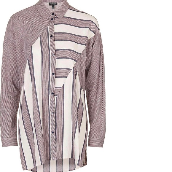 TopShop| Stripe Button Front High/Low Shirt - Picture 4 of 5